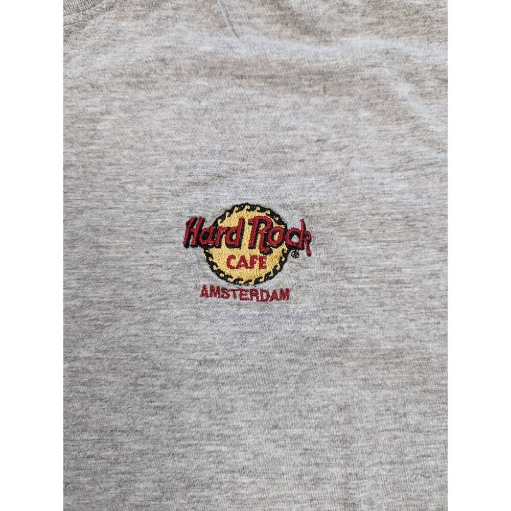 Hard Rock Cafe Amsterdam Embroidered Chest Logo Gray Crewneck T-shirt Y2K Medium